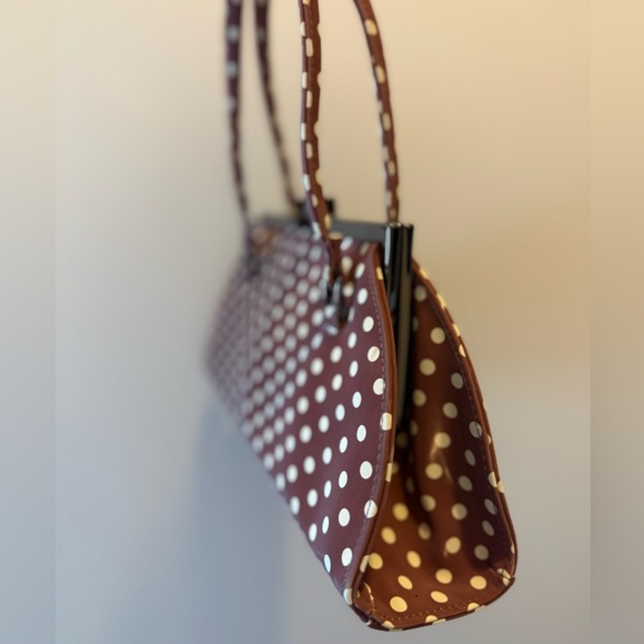 Vintage Brown Polka Dot Handbag Kisslock Great Condition - Picture 2 of 4